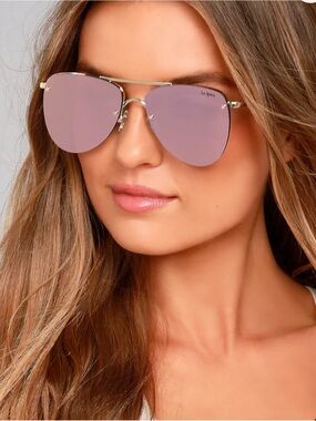 Le Specs The Prince Women’s Pink and Gold Mirrored Flat Aviator Sunglasses